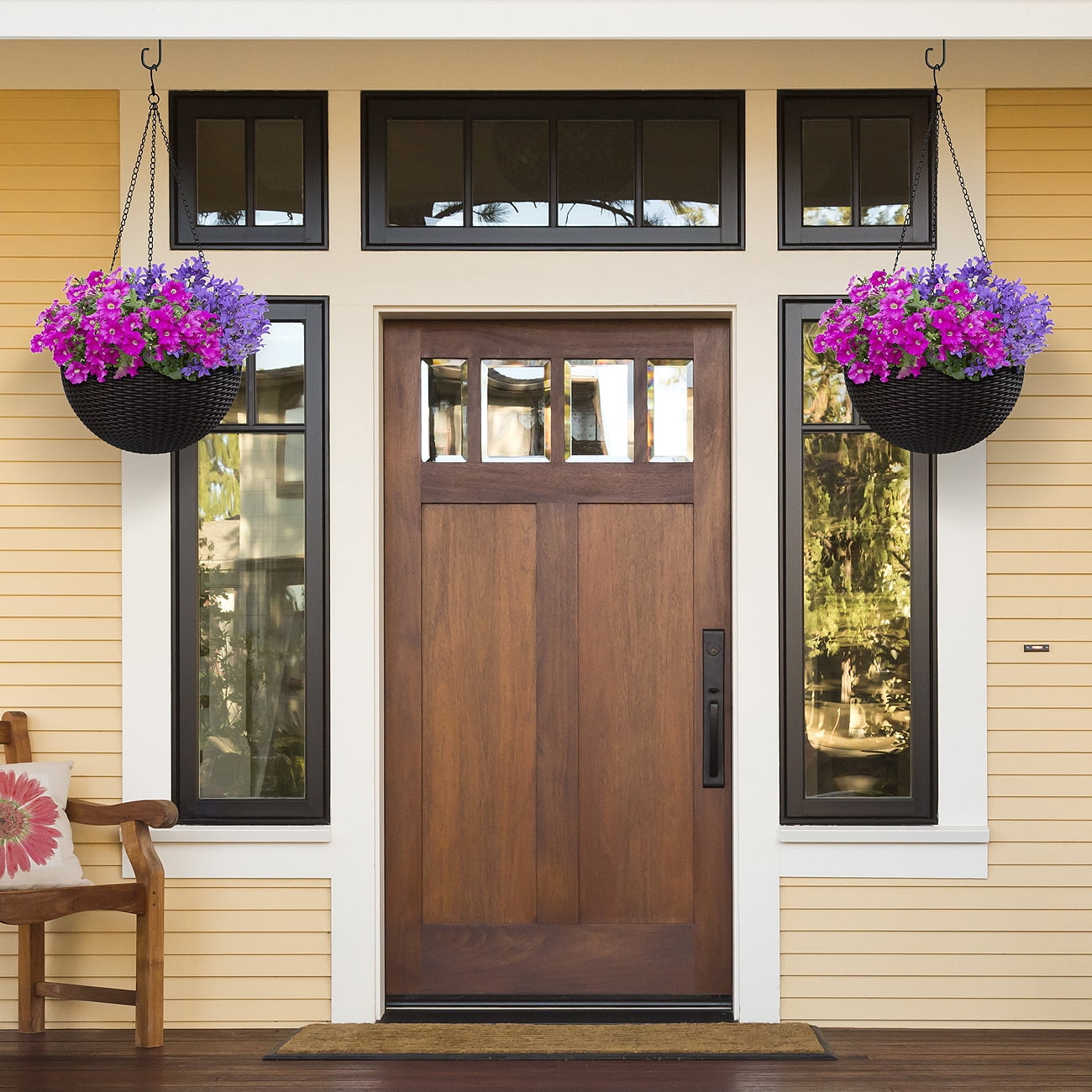 Sorbus Self-Watering Hanging Planter: Wicker Style, Espresso Brown, Large 2-Pack