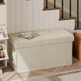 thumbnail image 4 of Pinmoco 30" Folding Storage Ottoman Bench with Side Pocket, Corduroy Storage Bench Footrest for Entryway Living Room, Beige, 4 of 9