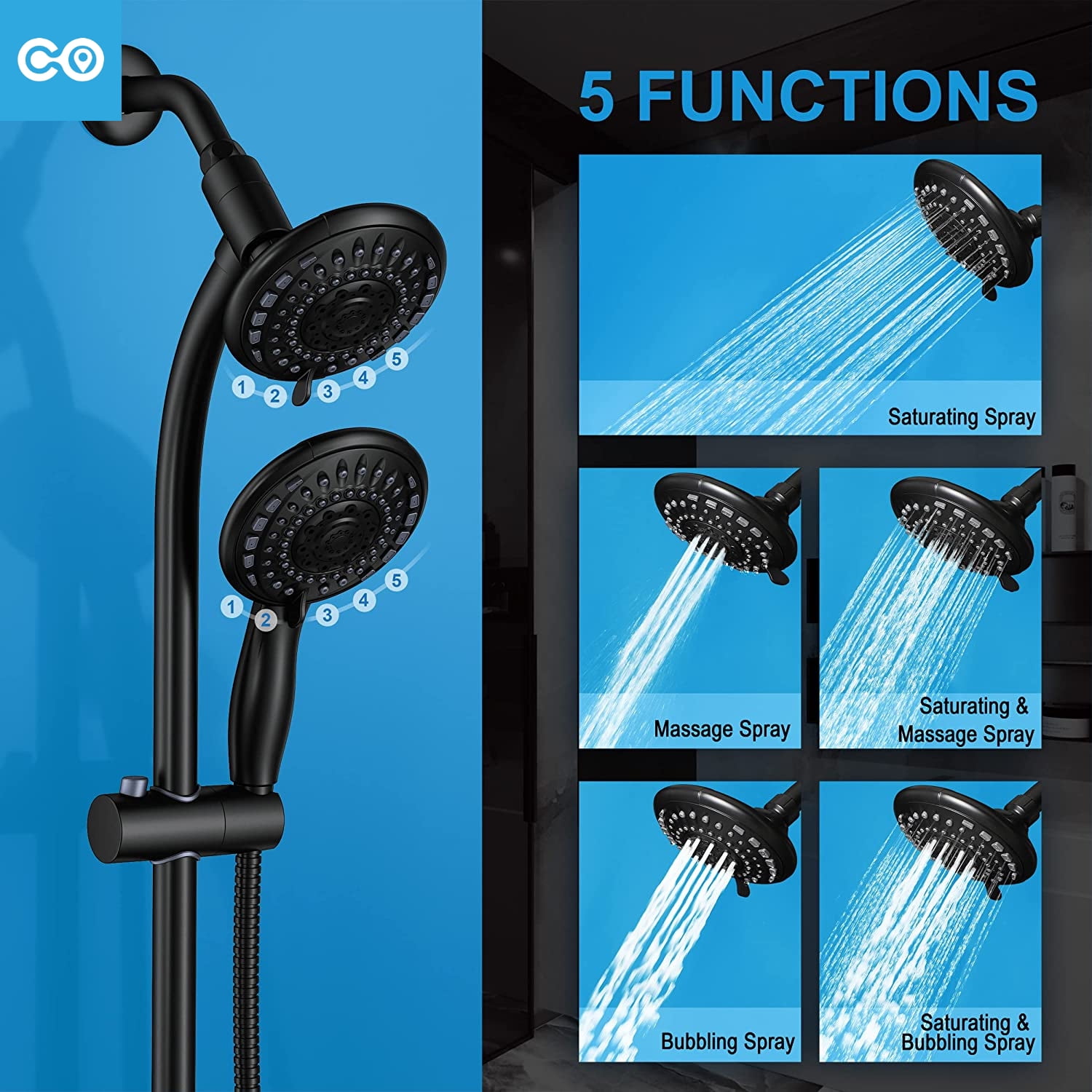 Handheld Showerhead & Rain Shower Combo for Easy Reach 27.5” Drillfree