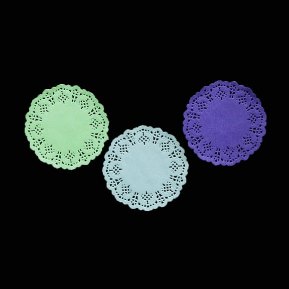 HINTRMENT 300Pcs Round Paper Doilies For Tables Dessert Cake Paper Decoration Blue Green Purple Lace Design Grease Proof