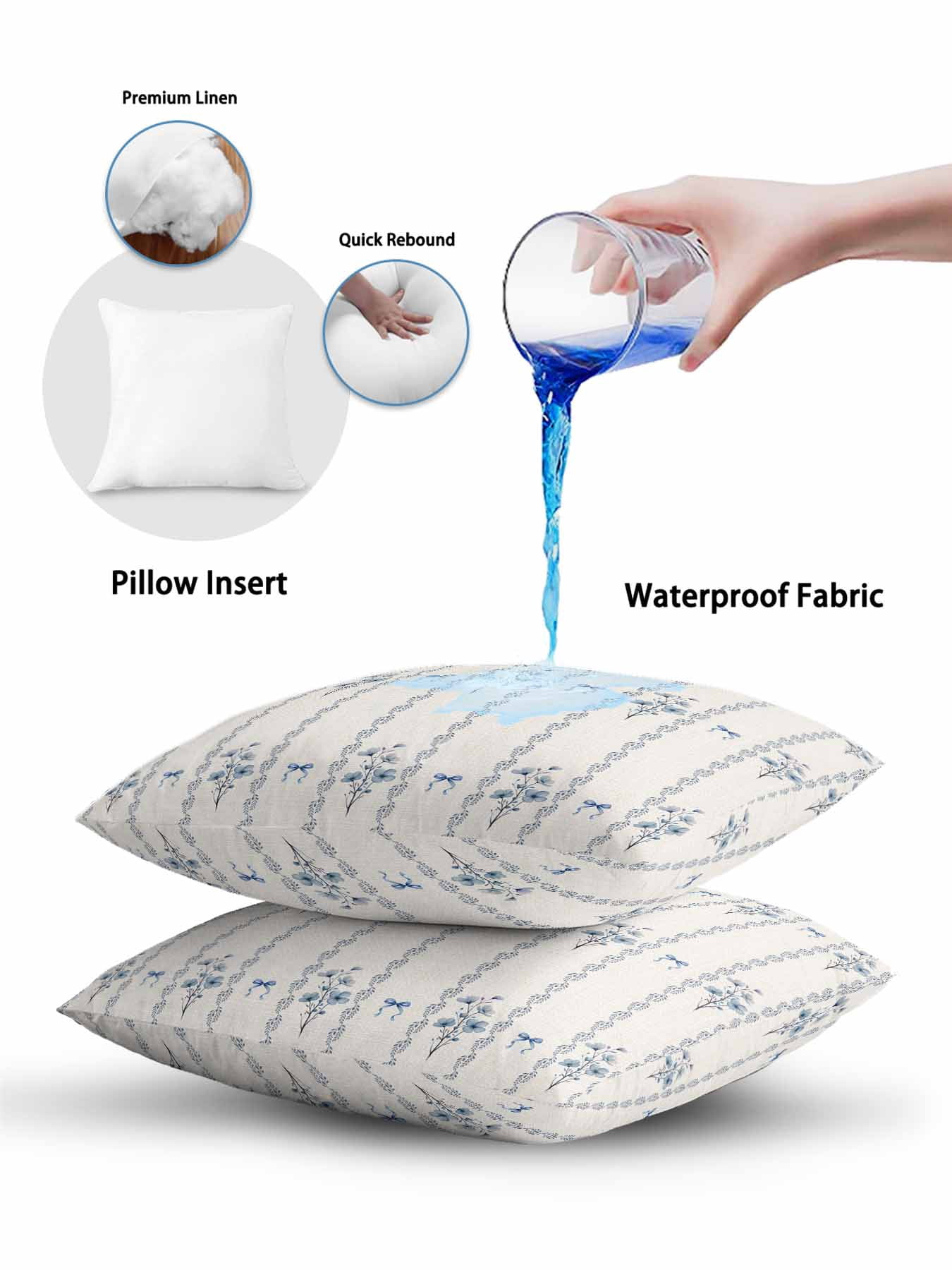 1 Pack Outdoor Throw Pillow, Spring Floral Waterproof Pillow with Insert Included, Watercolor Flowers Bows Bohemia Beige Decorative Accent Cushion Sofa Pillows for Patio Porch, 16 x 16 In