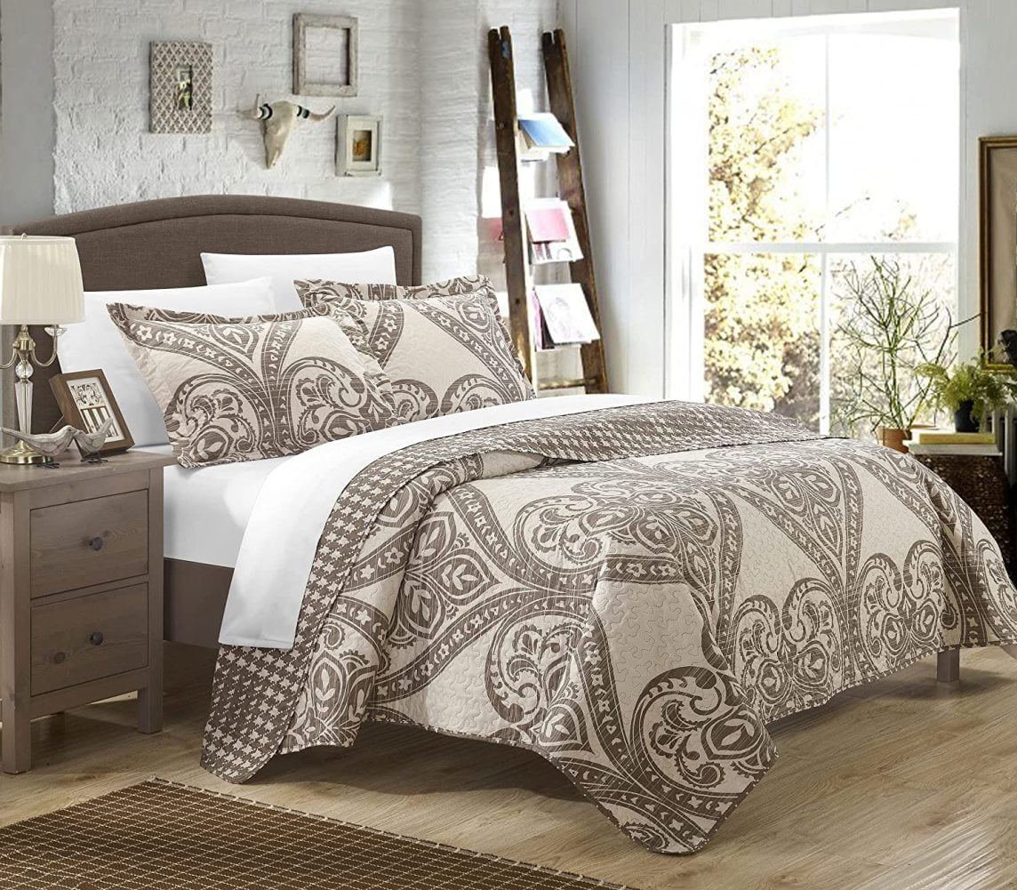 Beige Twin Details about   Chic Home 2 Piece Napoli Reversible Printed Quilt Set 