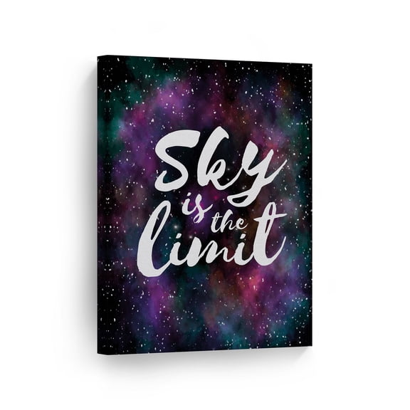 Smile Art Design Sky Is The Limit Hand Lettering Quote Watercolor Paint Motivational Wall Art Canvas Print Inspirational Home Decor - Made in the USA- 40x30