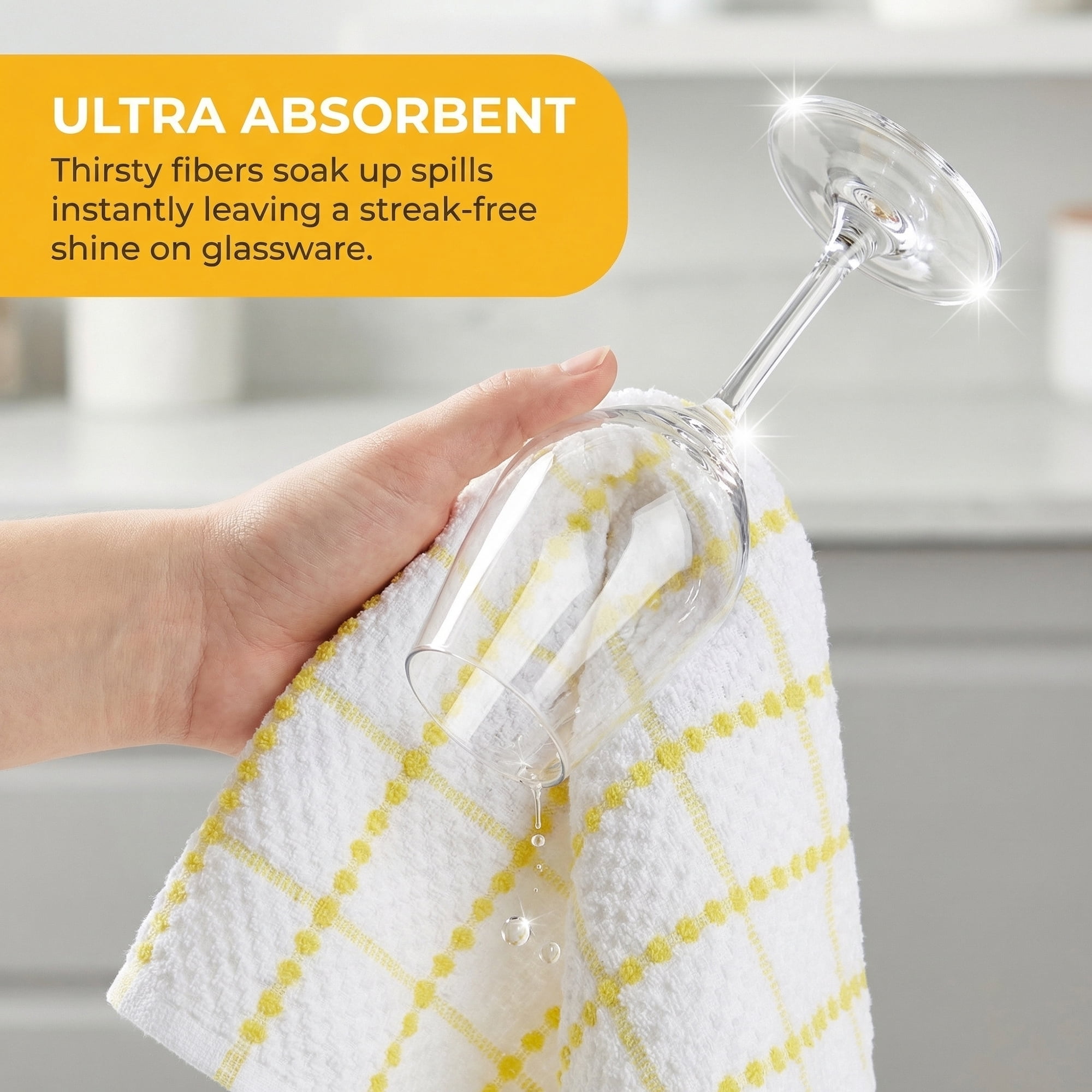 Unique Bargains 4 Pack Kitchen Towels Plaid 100% Cotton Quick Dry Yellow/Green 25" x 15"