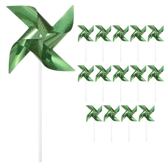 Uxcell 15-Pack Wind Spinner Sparkly Lawn Pinwheels, 9 Inch Plastic Reflective Pinwheels for Garden [Green]