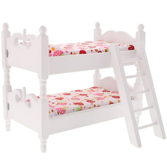 LAMIRO 1:12 Wooden Doll Bunk Bed with Ladder - Miniature Furniture
