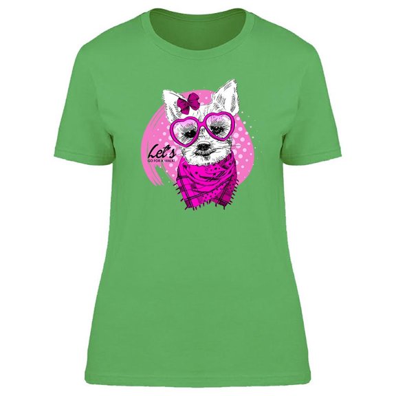 Cute Dog With Pink Heart Glasses Tee Women's -Image by Shutterstock