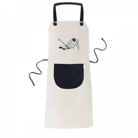 

Black Winter Sport Skiing Pattern Illustration Apron Adjustable Bib Cotton Linen BBQ Kitchen Pocket Pinafore
