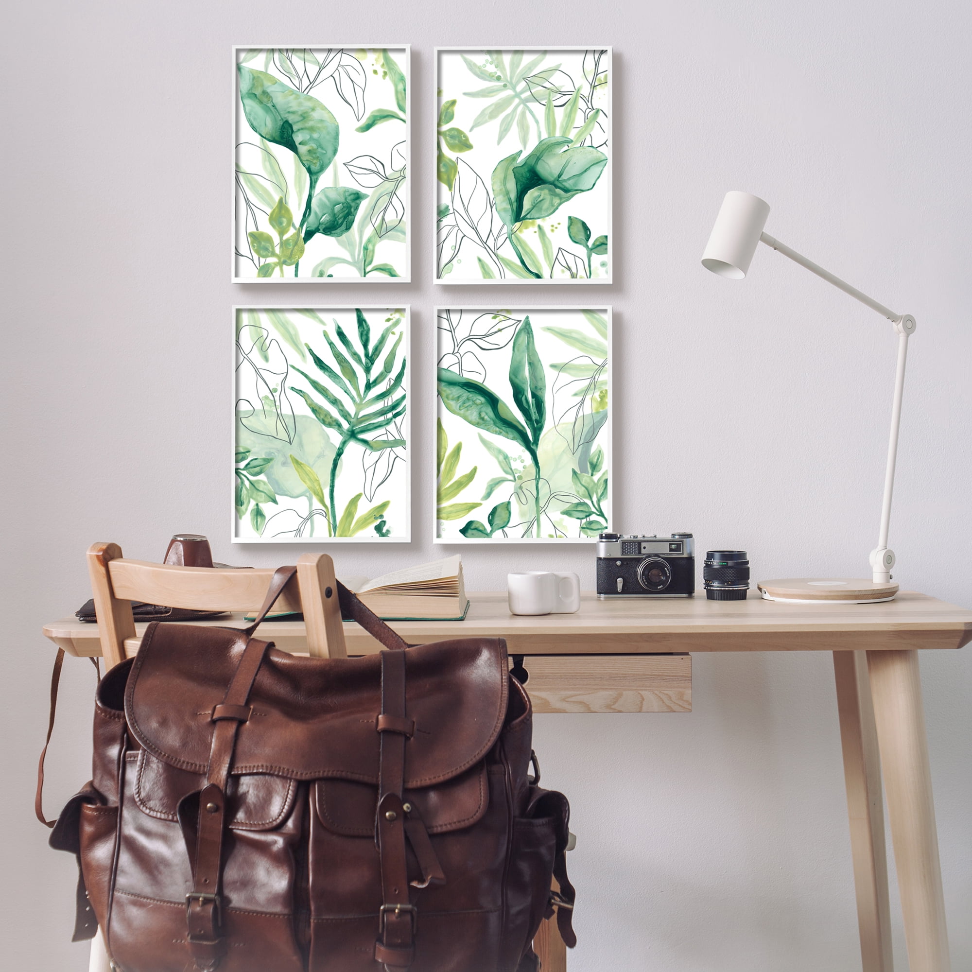 Stupell Industries Varied Green Tropical Plant Leaves Botanical & Floral Painting White Framed Art Print Wall Art, Set of 4
