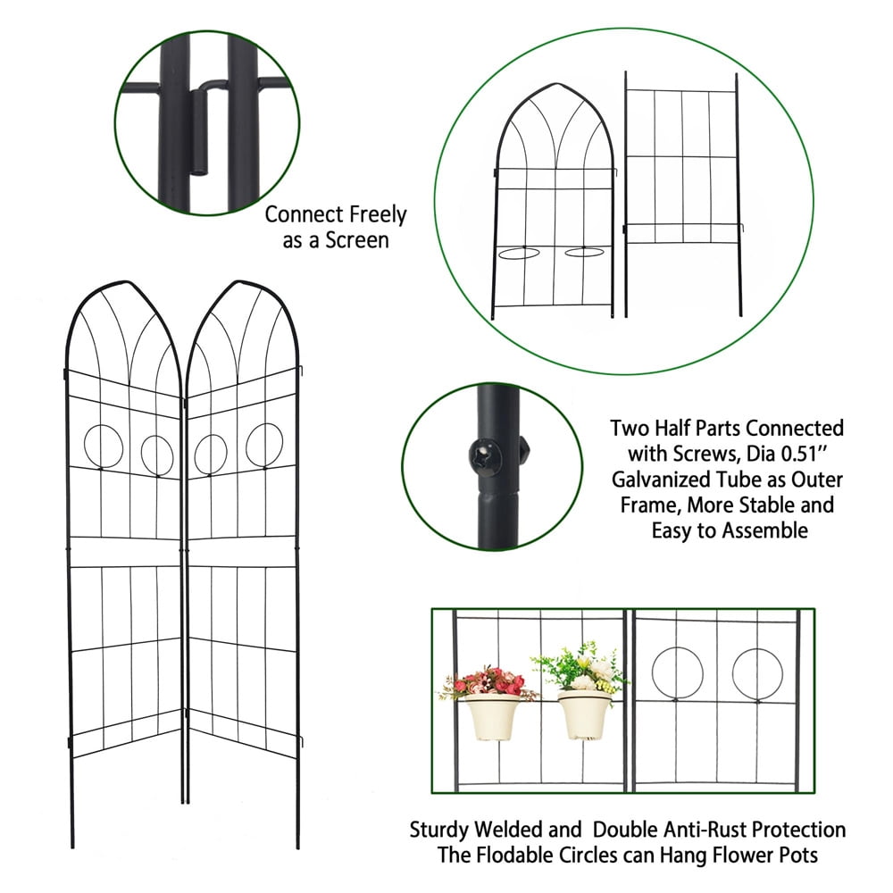 Tcbosik 2 Pack Metal Garden Trellises for Climbing Plants, 78.7"H Outdoor Rustproof Fence Plant Support for Flower and Vegetable, Black