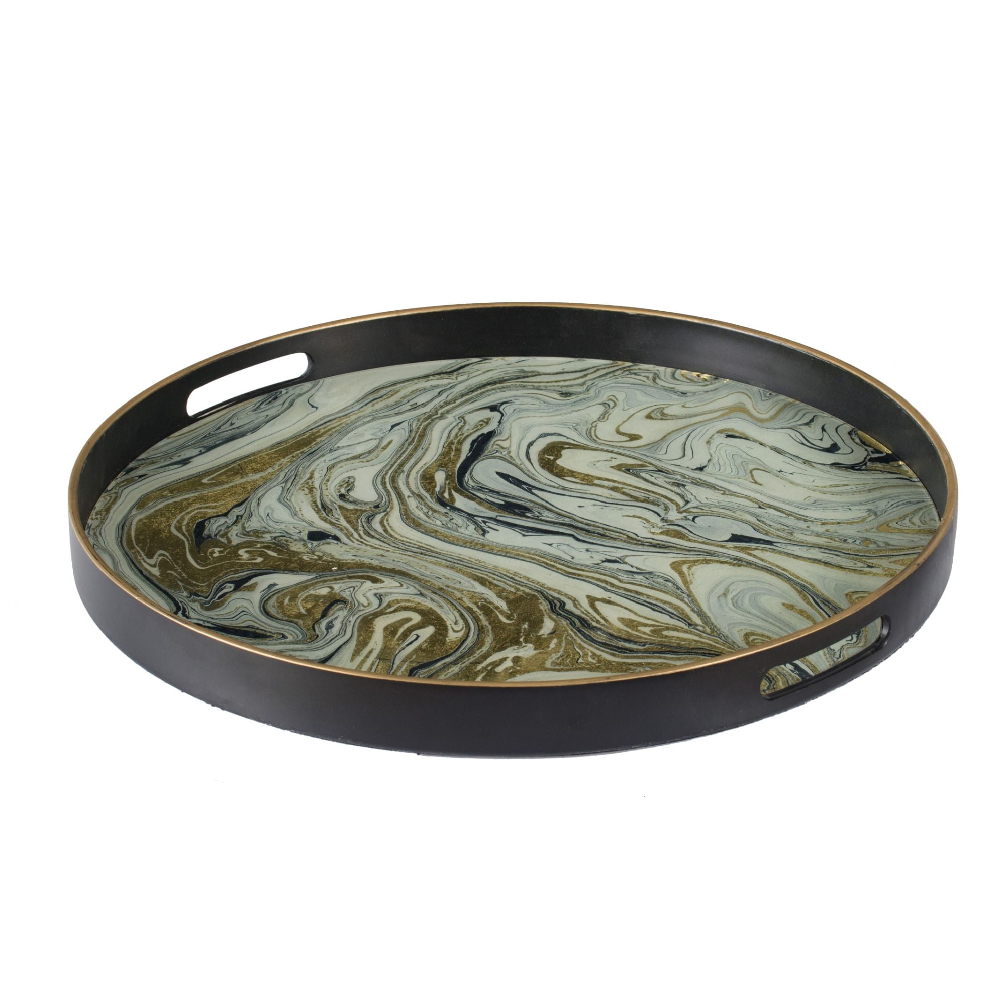 17.75" Green and Black Contemporary Decorative Round