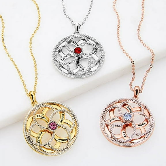 Personalized Planet Women's 3-D Engraved Flower with Birthstone Spinner Necklace