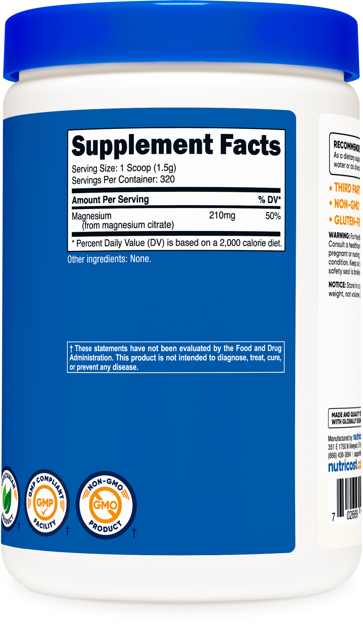 Nutricost Magnesium Citrate Powder (500 Grams) Unflavored - Gluten Free Supplement