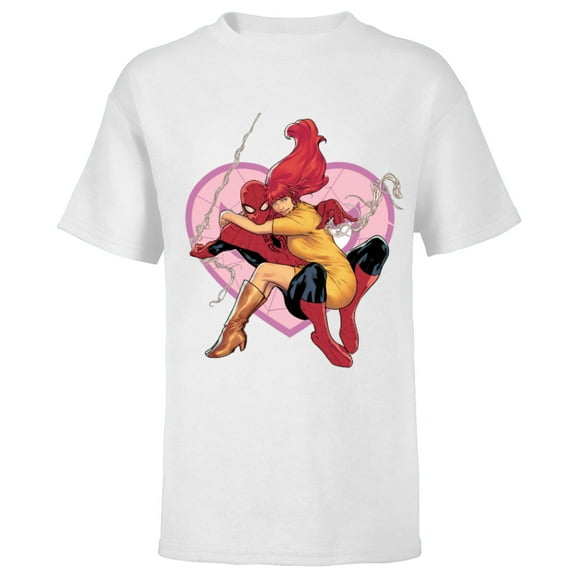 Marvel Spider-Man & Mary Jane Variant Cover Valentine's Day - Short Sleeve T-Shirt for Kids – Customized-White