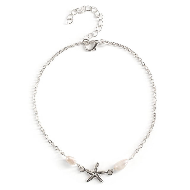 Tobillera ajustable Qarigey con Perla Oro plata mar estrella para Niñas y Mujeres