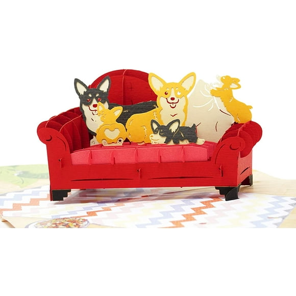 Happy Corgi Family - 3D Pop Up Greeting Card For All Occasions - Love, Birthday, Christmas, Good luck, Father's Day,