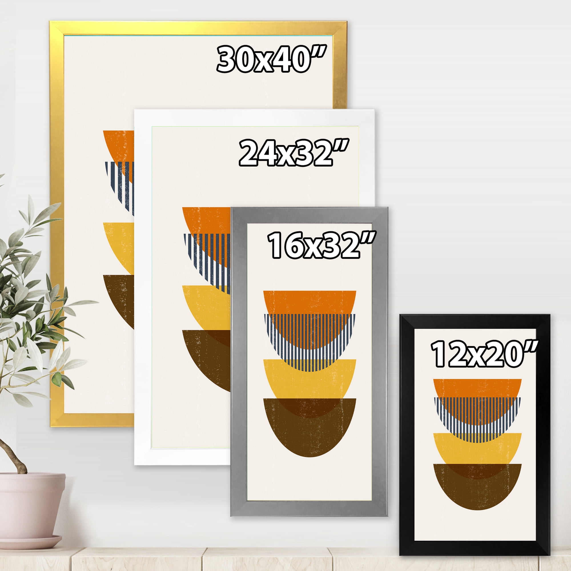 Designart 'Abstract Moon Geometric In Earth Tones' Modern Framed Art Print