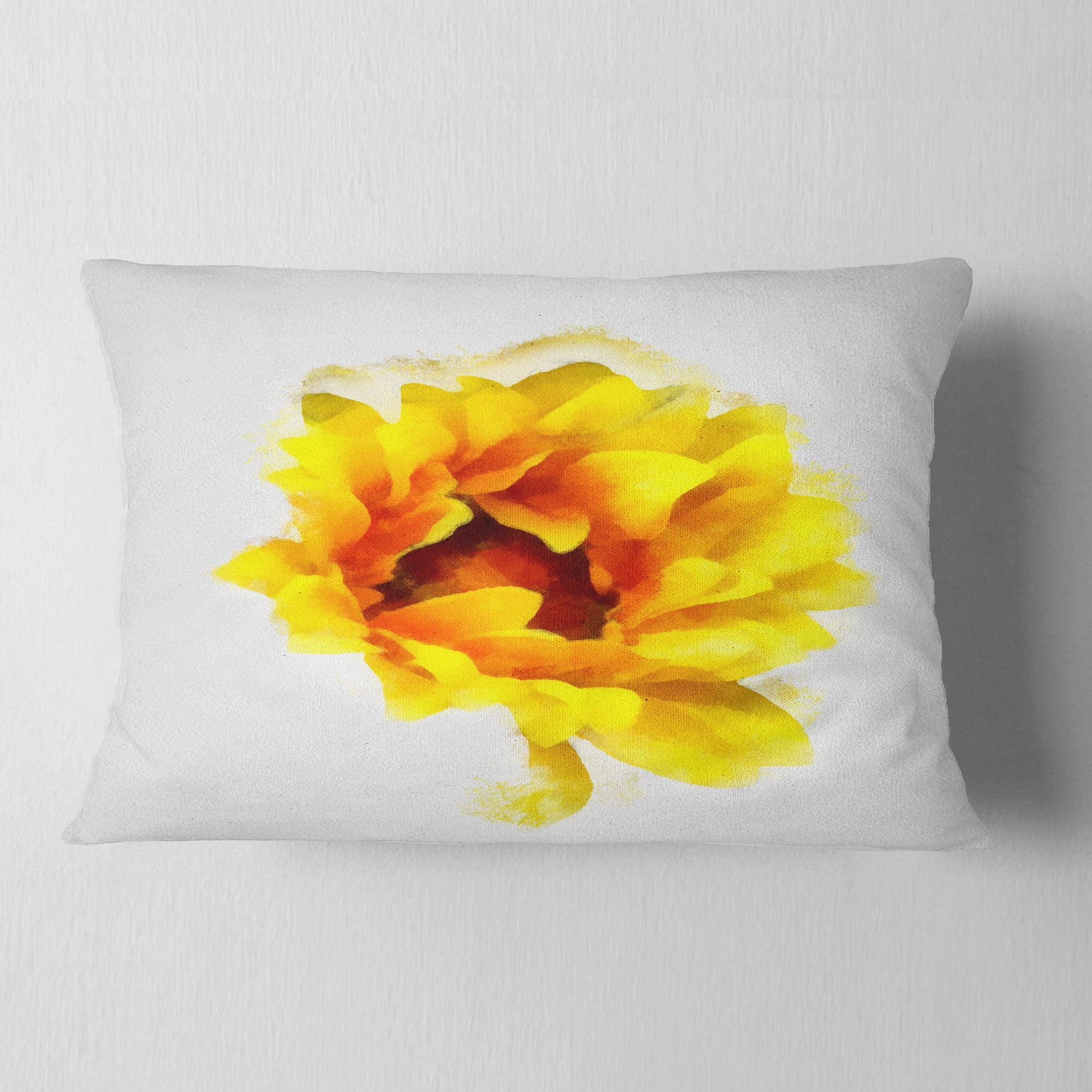 Designart Yellow Watercolor Sunflower - Floral Throw Pillow - 12x20
