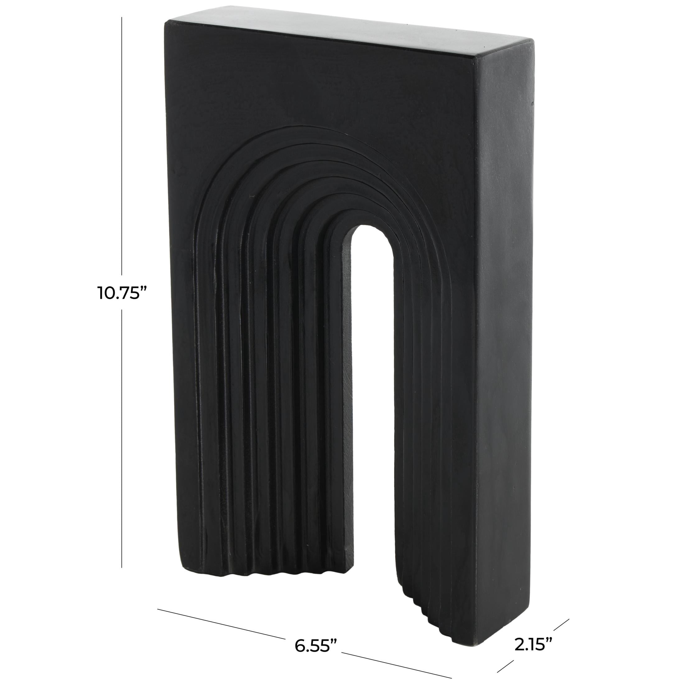 7" x 11" Black Marble Rectangular Geometric Sculpture with Arched Groove Interior, by DecMode