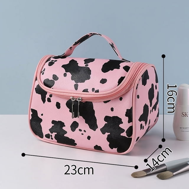 Bolsa de cosméticos con estampado de vaca lechera, bolsa de artículos de tocador portátil de gran capacidad, bolsa de almacenamiento de viaje portátil, bolsa de almacenamiento de artículos de tocador