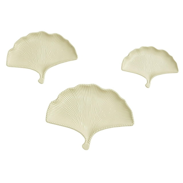Bandeja de 3 Piezas con Forma de Hoja de Ginkgo, Bandeja para Vajilla Del Hogar, Plato Creativo para Postres en La Sala de Estar, Decoración Otoñal Pa Blanco amarillento