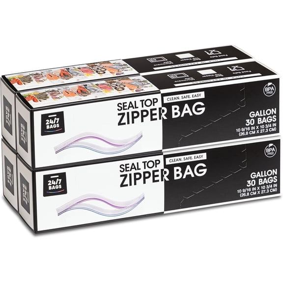 Gallon Food Storage Bags, Heavy Duty, Double Seal, BPA-Free, 120 Count with Write-On Space
