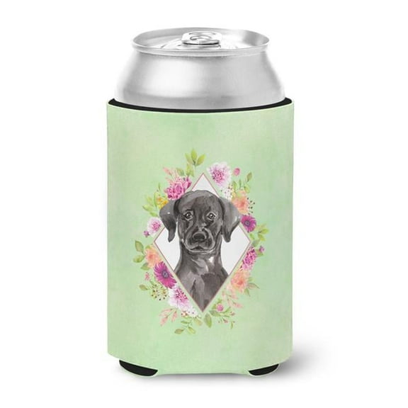 Black Labrador Green Flowers Can or Bottle Hugger