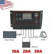 10/20/30A PWM Solar Panel Battery Regulator Charge Controller Dual USB 12V 24V - Black Case
