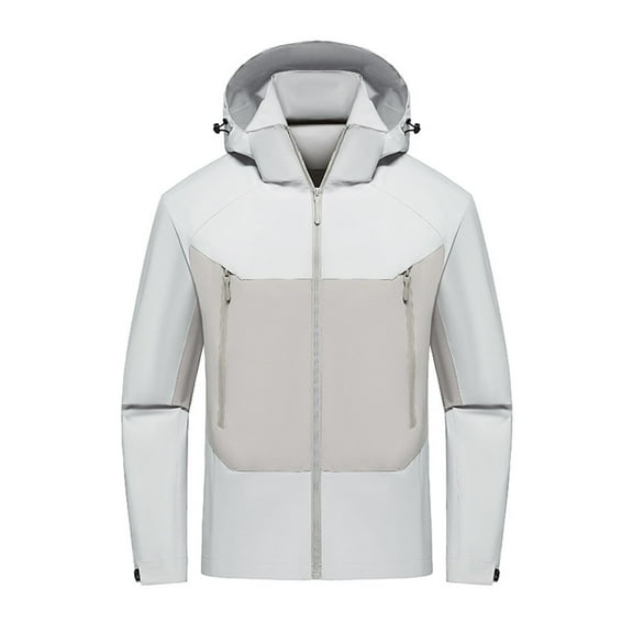 Bazeneo Mens Waterproof Jackets Large Winter Thermal Casual Jacket with Detachable Hood Water Resistant Warm Rain Coat Full Zip Colour Block Windbreaker Outdoor Running Sportswear