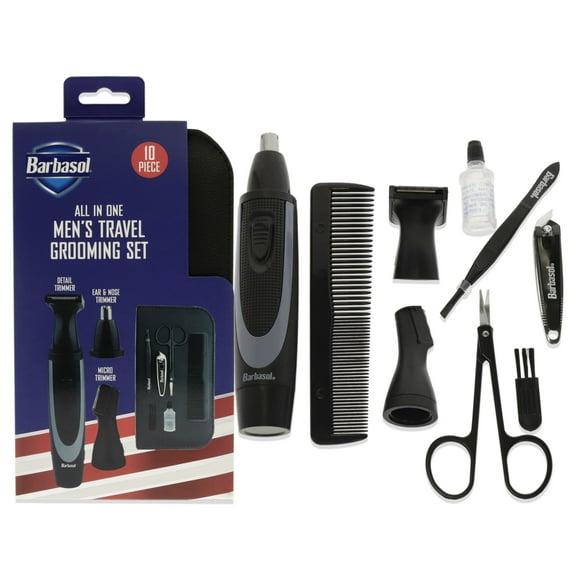 Barbasol All-In-One Mens Grooming , 10 Pc Comb, Scissors, Tweezers, Nail Clipper, Trimmer, Ear Trimmer, Nose Trimmer, Cleaning Brush, Oil, Storage Case