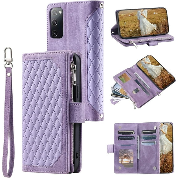 ZUKKASHAN Case for Samsung Galaxy S20, Large Capacity Leather Wallet Case 6 Card Holder & 1 Zipper Pocket Kickstand Wrist Strap Magnetic Protective Cover for Samsung Galaxy S20