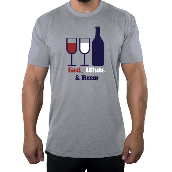 Red White and Brew, Wine T-shirts, Funny Fourth of July shirts for Men - Heather Grey MH200PATRIOT S9 S