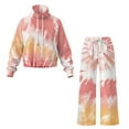 thumbnail image 5 of Uorisanigo Women's 2 Piece Outfits Fall Drawstring Pullover Sweatsuits Oversized Hoodies Wide Leg Sweatpants Tracksuits Matching Sets Mock Neck Jogging Suit Lounge Sets, Pink Yellow Tie Dye, 5 of 8