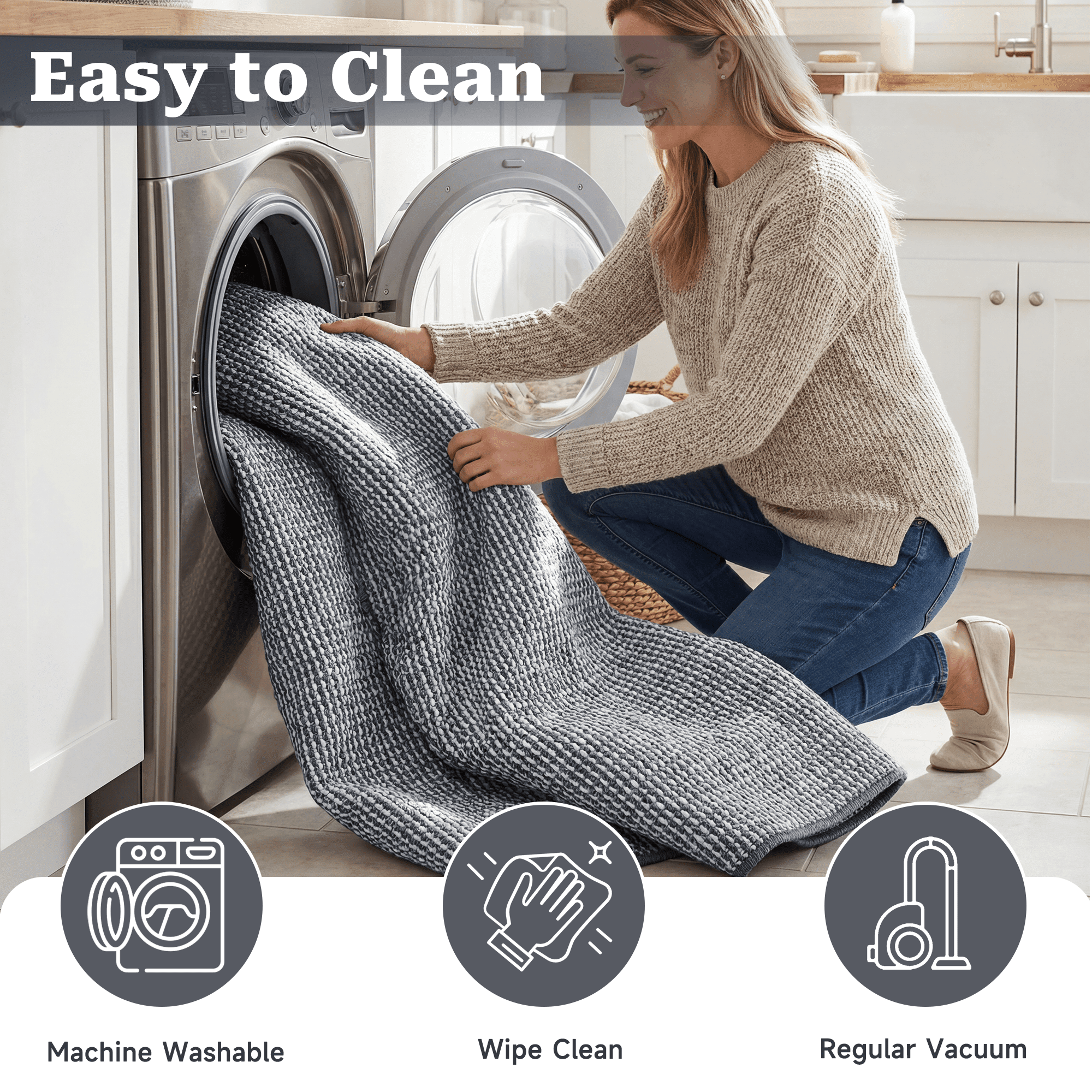 WANLISELL 5' x 7' Area Rug for Living Room, Modern Soft Carpet Washable Rugs, Indoor Low-Pile Rug for Dining Room Bedroom Kitchen Office, Gray & White