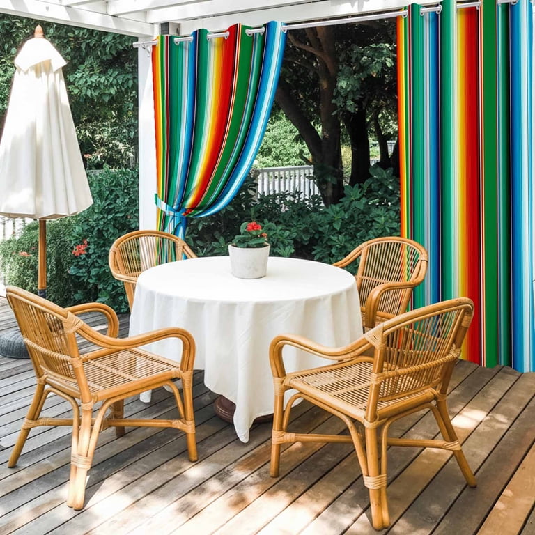 Outdoor Curtains for Patio Waterproof, Mexican Stripes Windproof