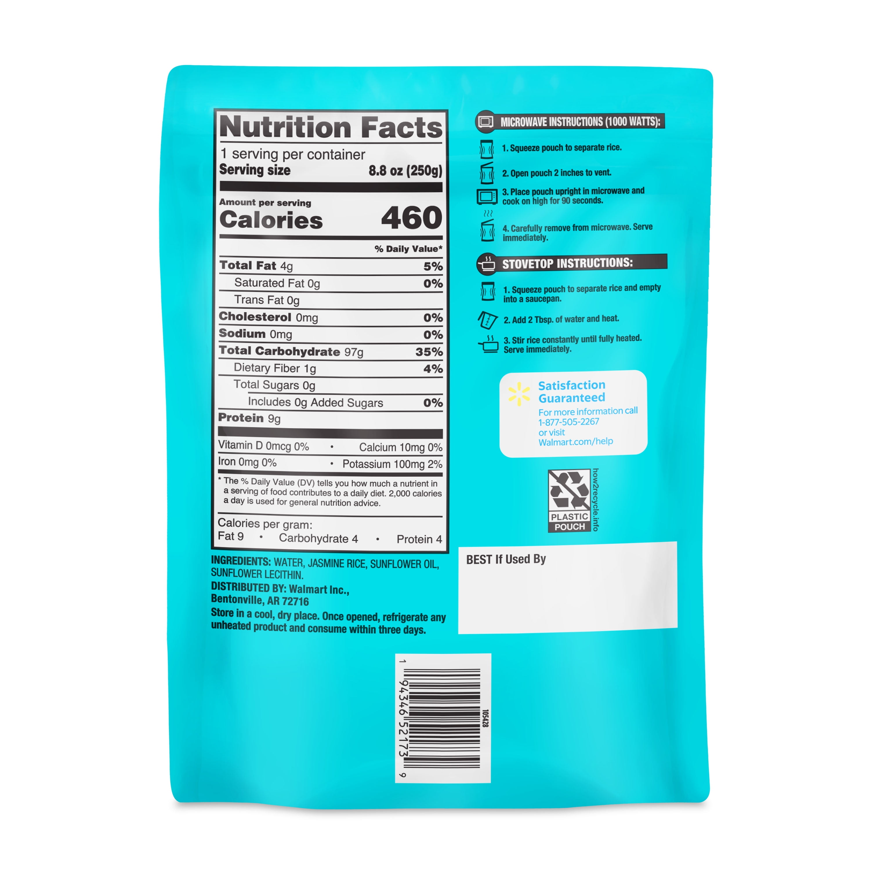 Great Value Jasmine Rice 90 Second Pouch, 8.8 oz