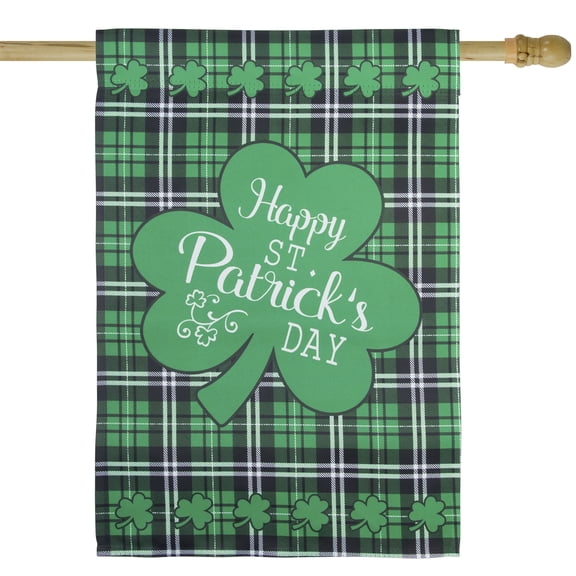 Northlight Happy St. Patrick's Day Plaid Outdoor House Flag - 28" x 40"