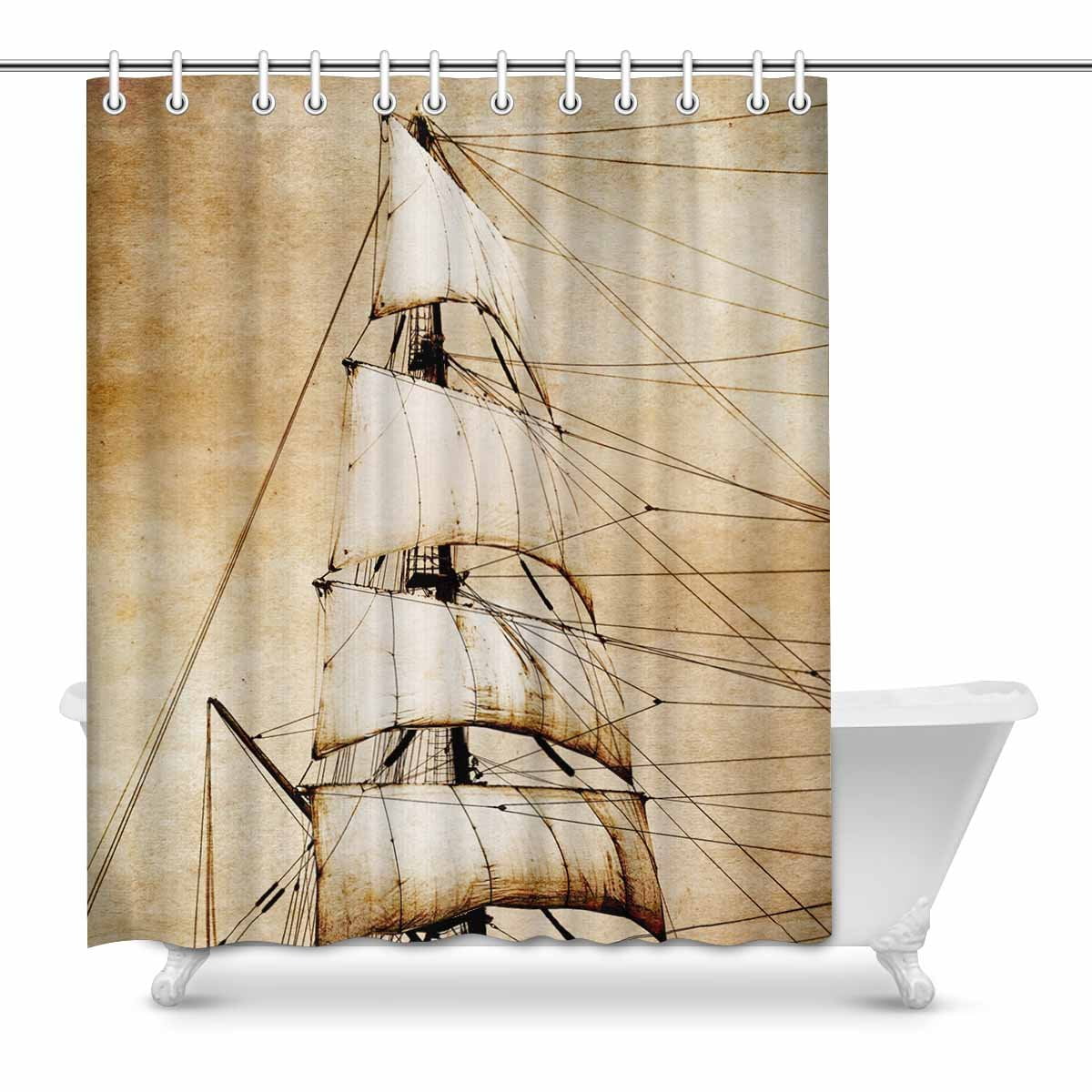 MKHERT Vintage Sails Pirate Ship on Old Paper House Decor Shower Curtain for Bathroom Decorative