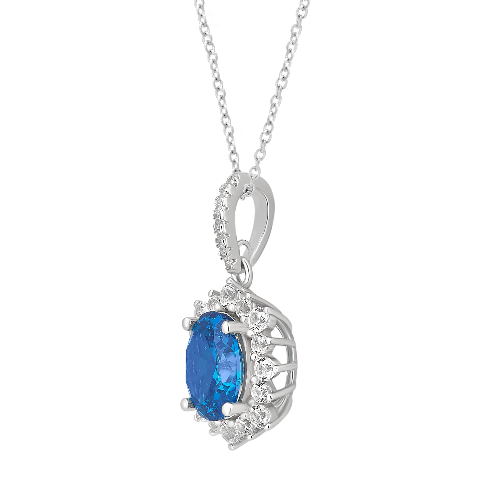 Arista 8 5/8 Carat T.W. Swiss Blue Cubic Zirconia and White Sapphire Women's Fashion Pendant in Sterling Silver, 18"