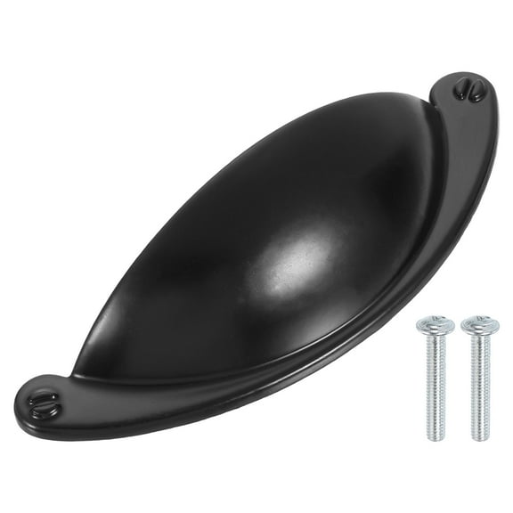 Drawer Pulls, 1Pcs 2-1/2" - Zinc Alloy Cup Pulls with Screws, Cabinet Hardware Handles Dresser Shell Pull for Wardrobe Bathroom Kitchen (Black)