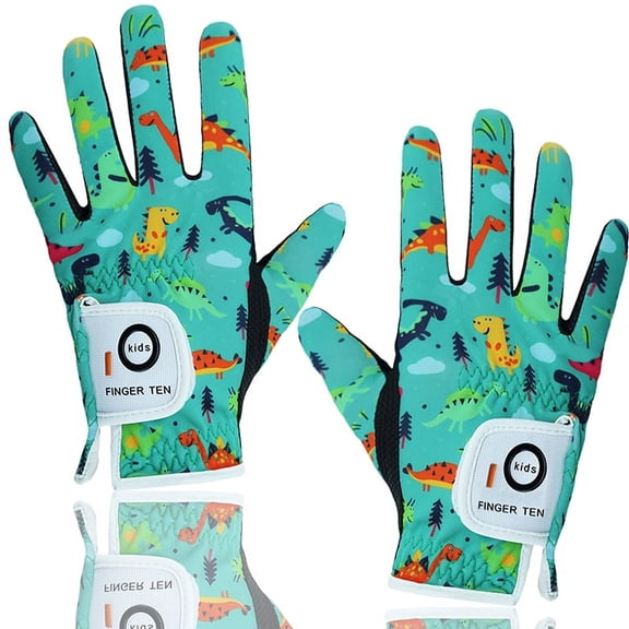 FINGER TEN Golf Gloves for Kids Boys Girls Both Left Right Hand Value 1 Pair, Toddler Junior Youth Golf Glove White Green Black