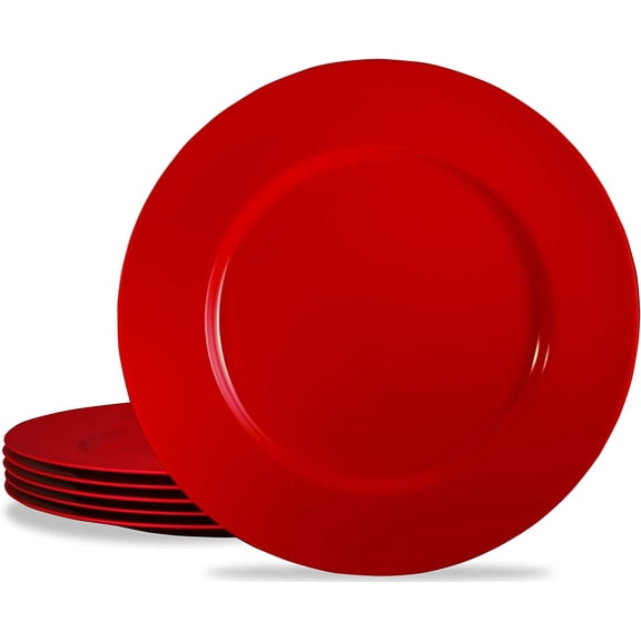 WJSP Set of 6 Melamine Dinner Plate Red 11in Break Resistant Lightweight for Indoor Outdoor Use Dishwasher Safe