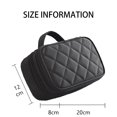 thumbnail image 2 of Bolsa de maquillaje pequeña, bolsa de cosméticos para mujer, organizador de maquillaje de viaje de 2 capas, bolso negro, capacidad compacta para uso diario, soporte para brochas de maquillaje, nailon, 2 of 5