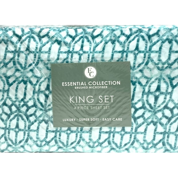 Essential Collection Brushed Microfiber 4 Piece Sheet Set, Green/White King