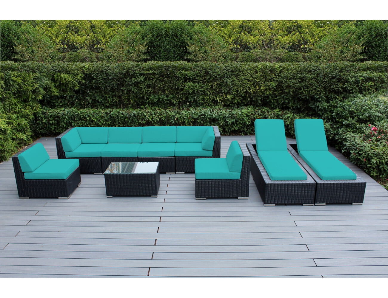 Ohana 9 Piece Outdoor Wicker Patio Furniture Sectional Conversation Set