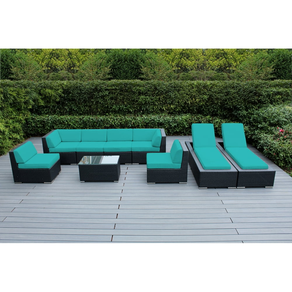 Ohana 9 Piece Outdoor Wicker Patio Furniture Sectional Conversation Set with Chaise Lounges