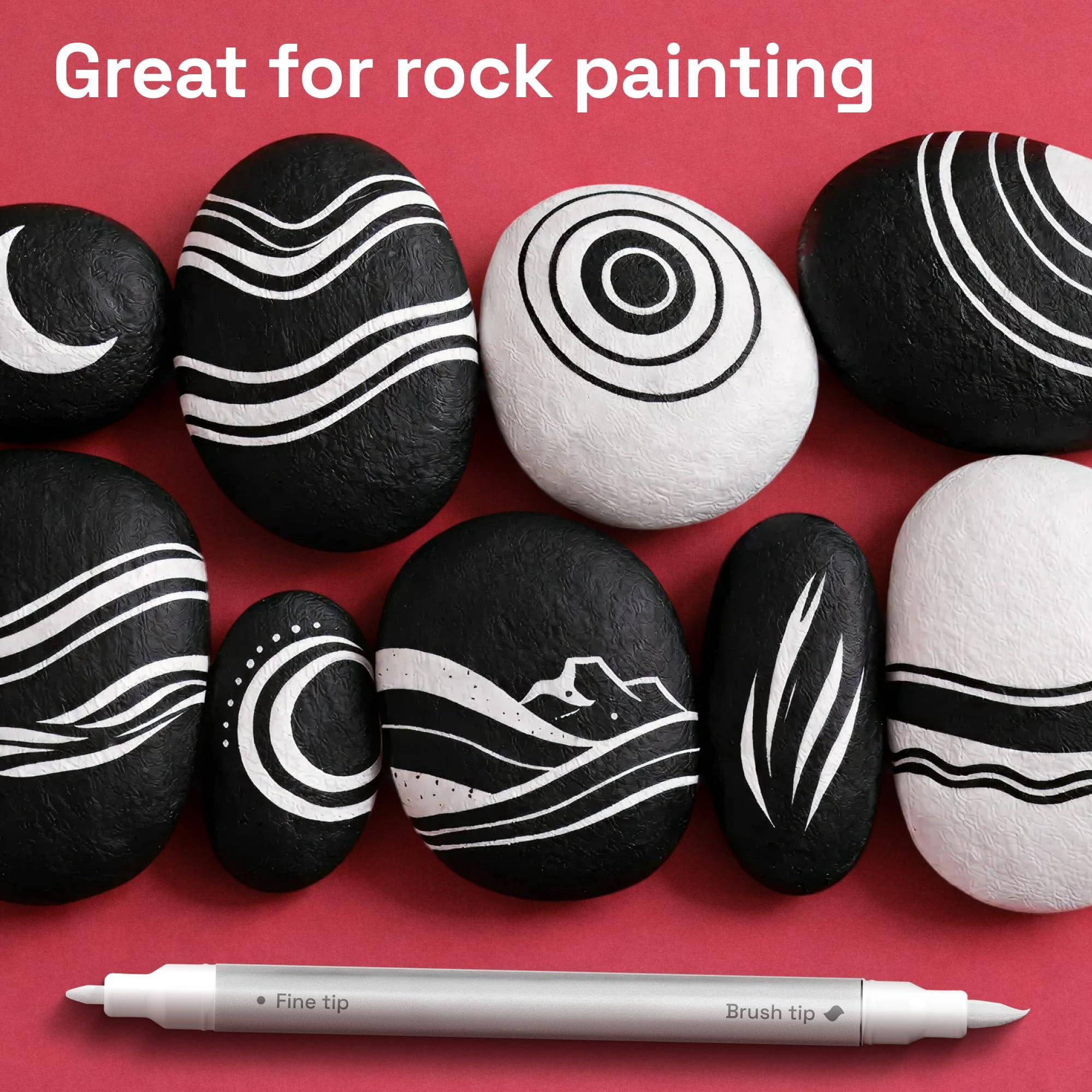 12 White Paint Markers - Pens For Drawing  Brush + Fine Tips Fabric Rock Glass Wood Diy Art & Craft Supplies Adults Teens Teacher Appreciation Gift