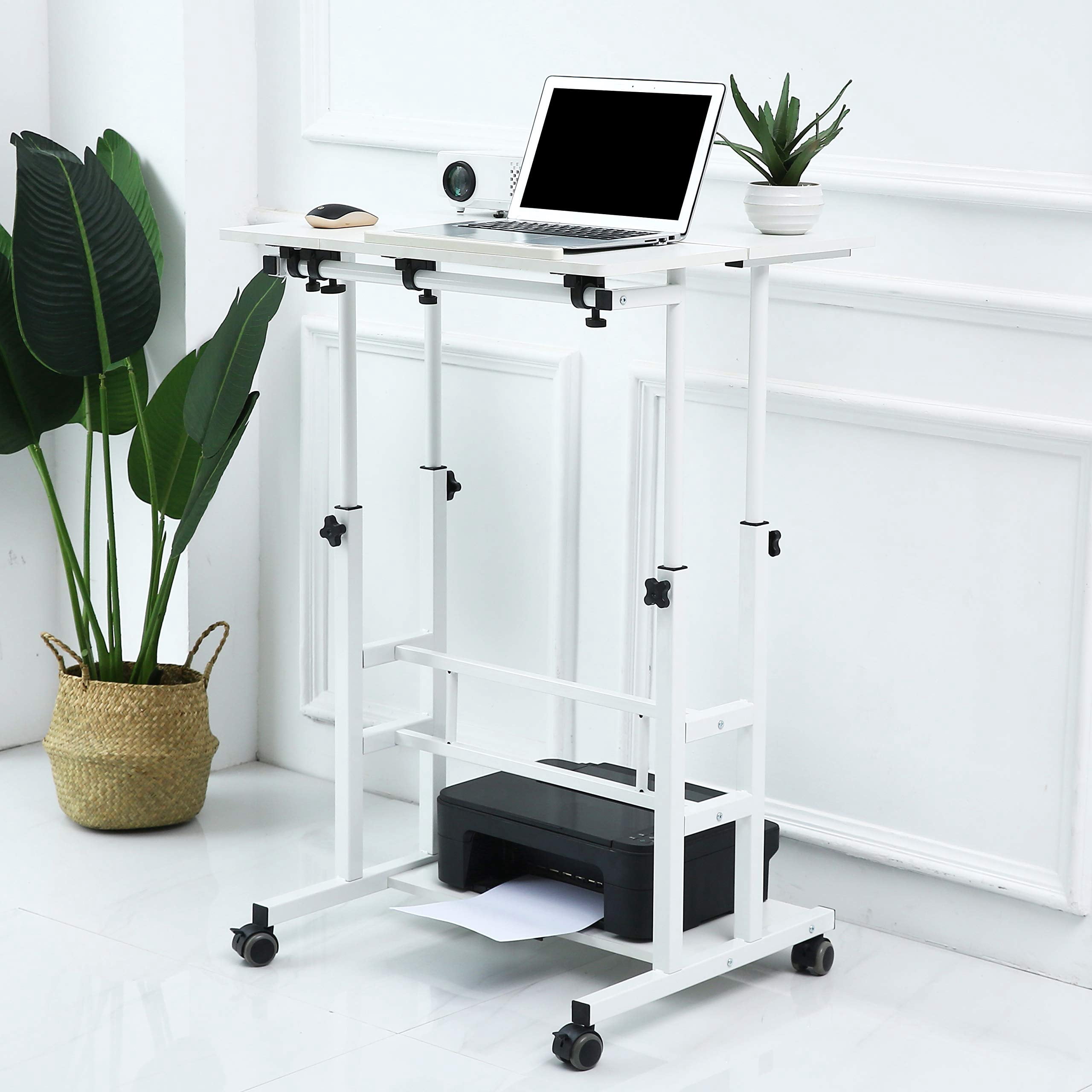 UNICOO® Portable Standing Desk on Wheels, Height Adjustable Mobile Standing Desk, Versatile Standing Portable Desk for Home Office, Rolling Sit-Stand Workstation, Ergonomic Design (U101-WW)