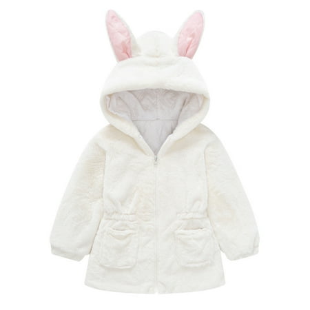 

Girls Winter Coat Rabbit Ears Hooded Jacket Zipper Thicken Windproof Warm Outwear For Babys Clothes Coat