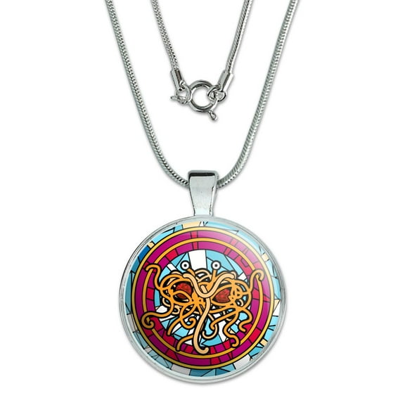 Flying Spaghetti Monster Stained Glass 1" Pendant with Sterling Silver Plated Chain
